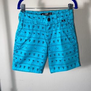 Hurley shorts Hawaiian Designs Teal W/Pockets. Kids Size 6